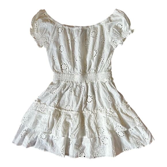 NWT Aqua Swim Ivory White Cotton Eyelet Floral Peasant Off The Shoulder Dress S - Picture 3 of 7